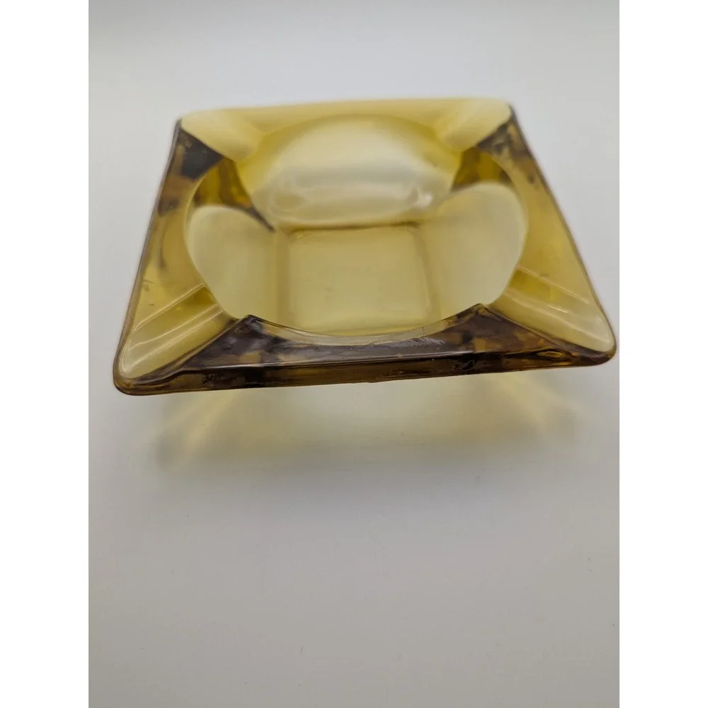 Amber Honey Colored Glass‎ Ashtray Square Vintage Retro Vanity Decor 6 inches